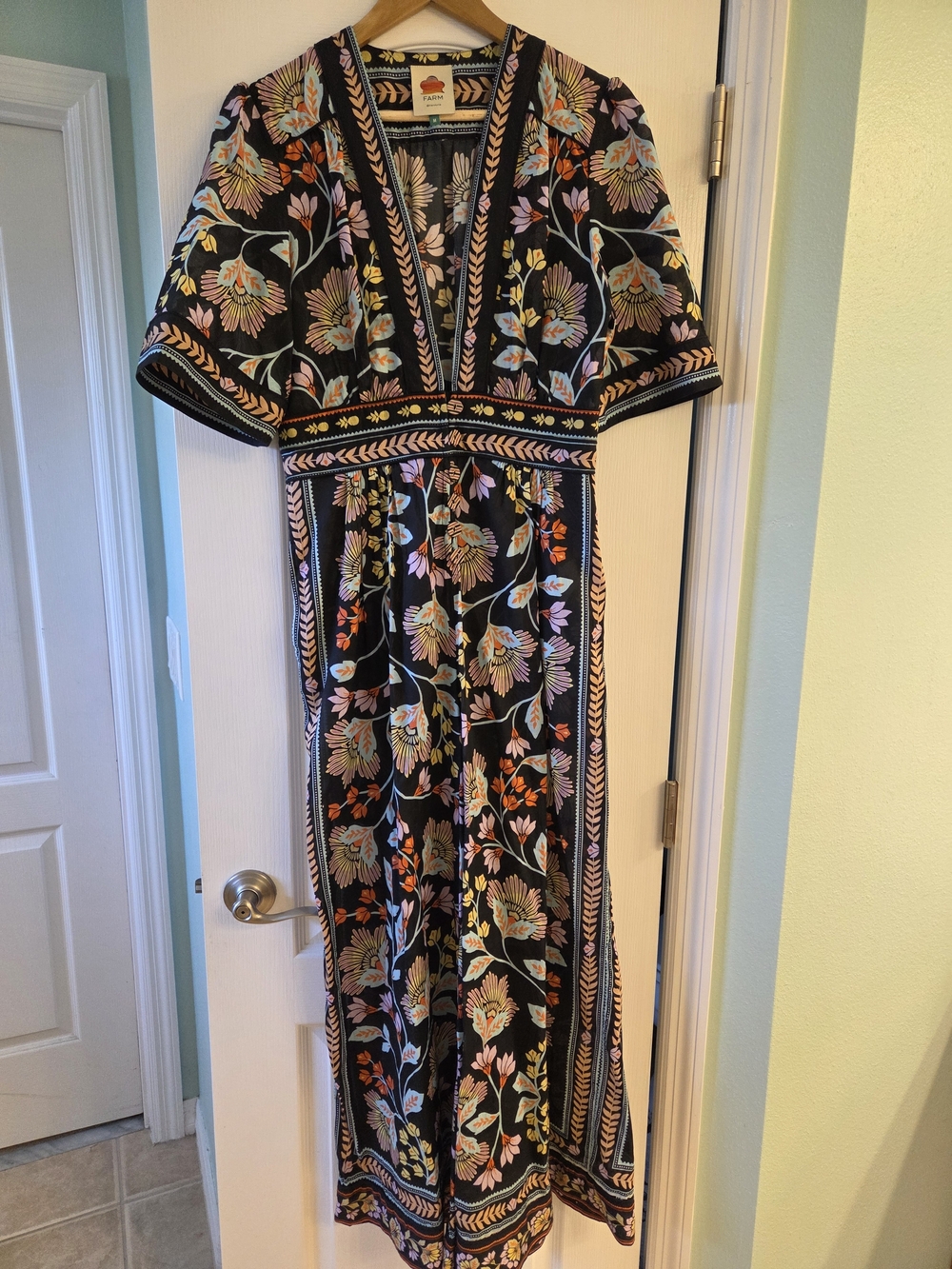 FARM Rio Floral V-Neck Jumper - Blue/Multi